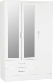 White Gloss 3 Door Wardrobe with 2 Drawers & Mirror | Modern Storage Solution