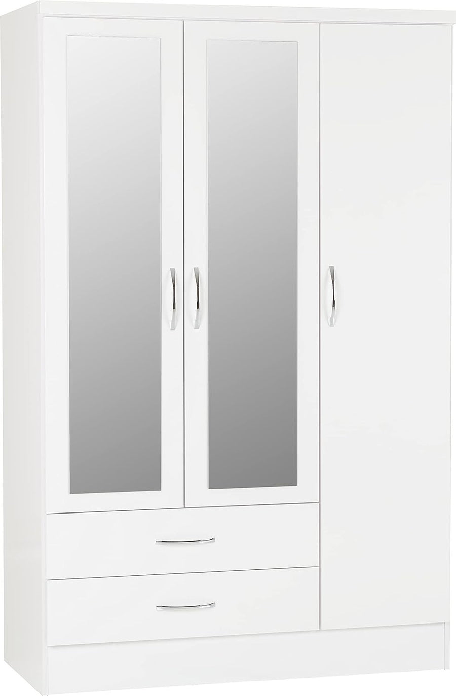 White Gloss 3 Door Wardrobe with 2 Drawers & Mirror | Modern Storage Solution