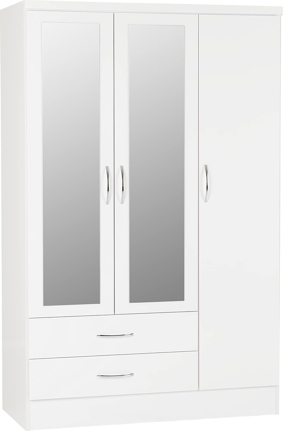 White Gloss 3 Door Wardrobe with 2 Drawers & Mirror | Modern Storage Solution