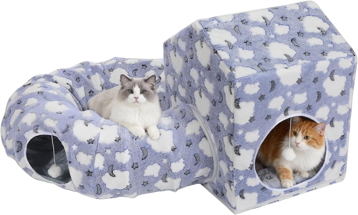 Cat Tunnel Bed Donut Play Tunnel w House Peekaboo Cave Washable Blue
