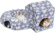 Cat Tunnel Bed Donut Play Tunnel w House Peekaboo Cave Washable Blue
