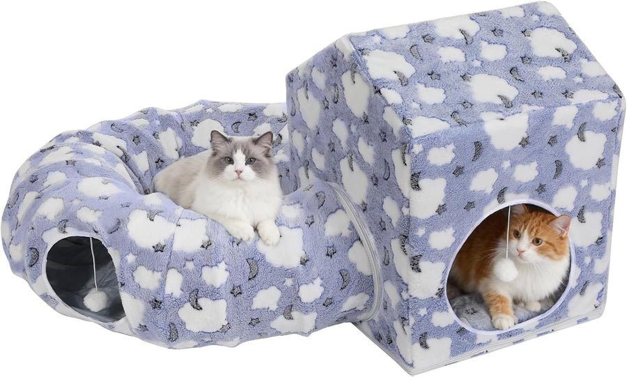 Cat Tunnel Bed Donut Play Tunnel w House Peekaboo Cave Washable Blue