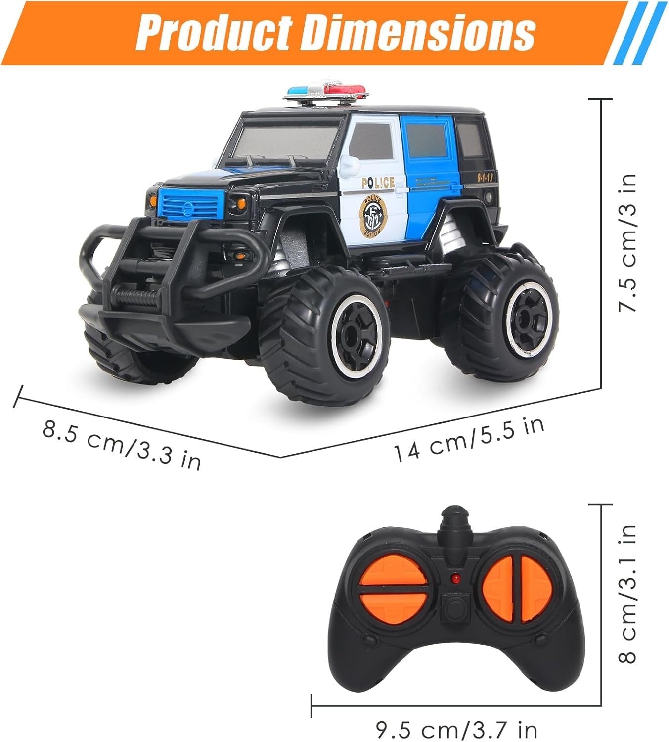 Mini Police RC Car for Kids 3-7, Off-Road Remote Control Toy Gift