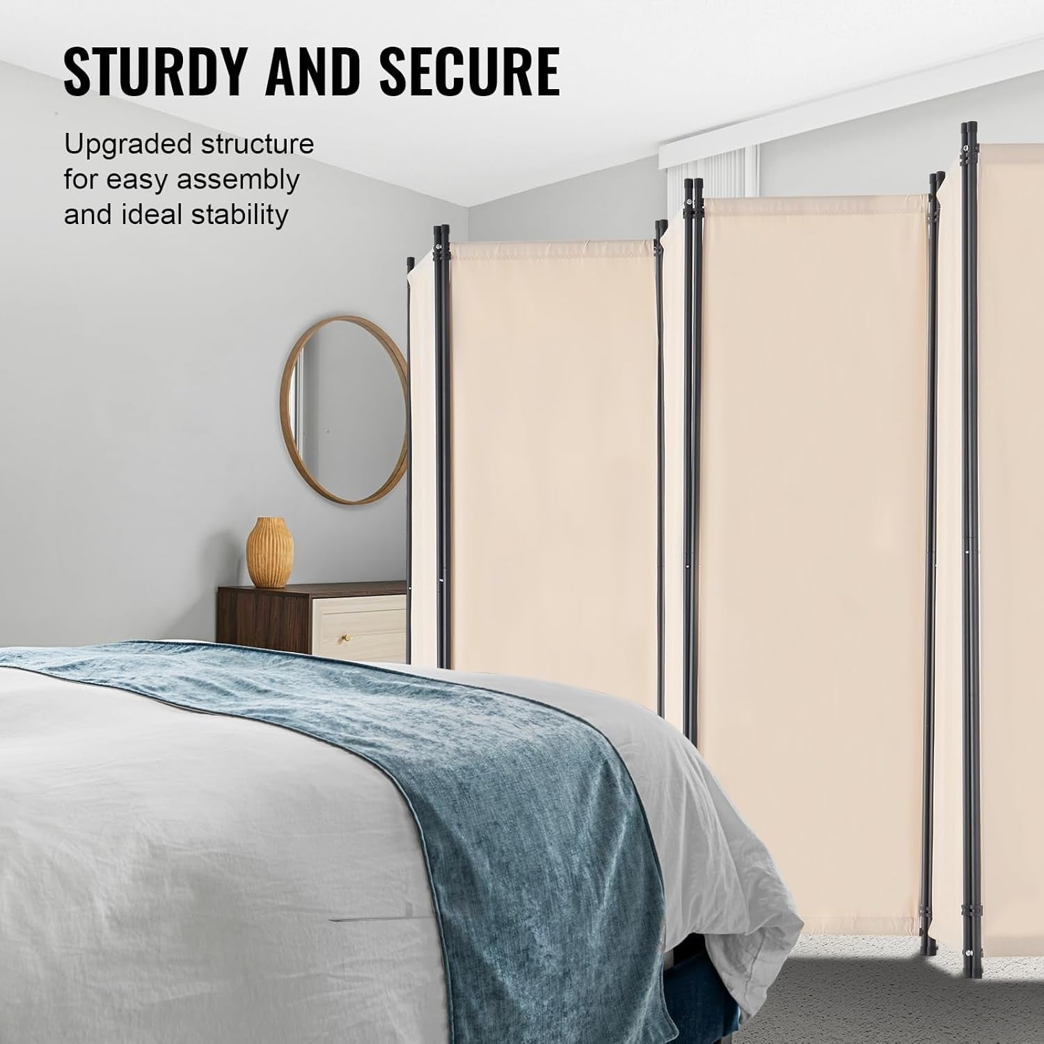 6 Panel Beige Folding Room Divider Privacy Screen Freestanding 317x181cm