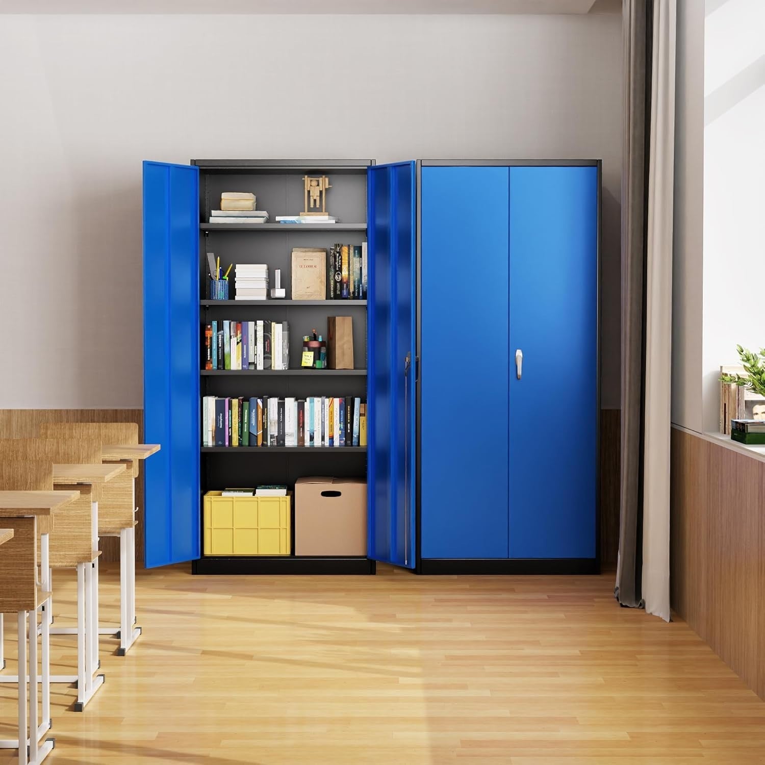 Lockable Steel Storage Cabinet 140cm with Shelves for Garage & Office