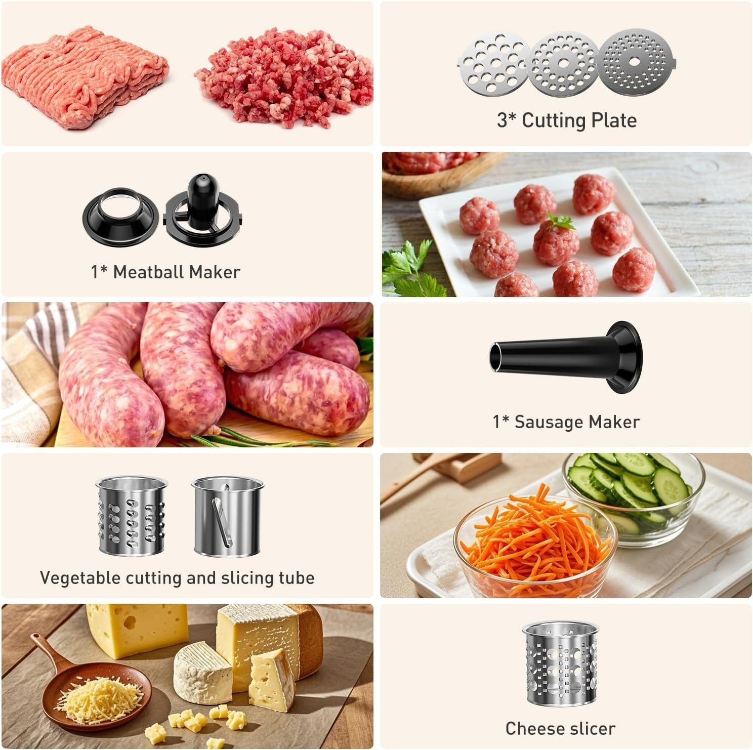 2000W Electric Meat Grinder Sausage Stuffer Food Mincer 8 Attachments