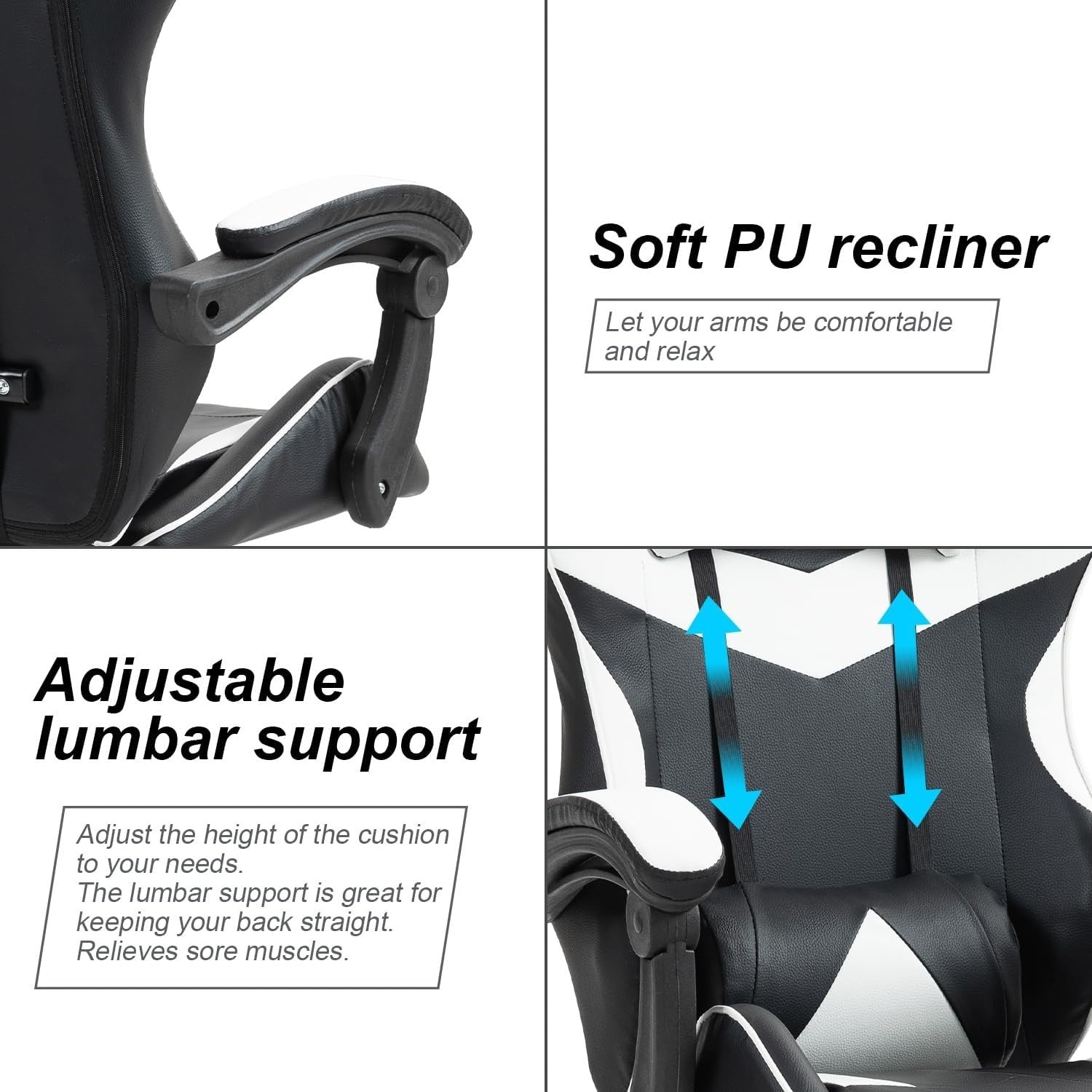 Ergonomic Office Chair Lumbar Support Home Desk Back Seat Recliner Black