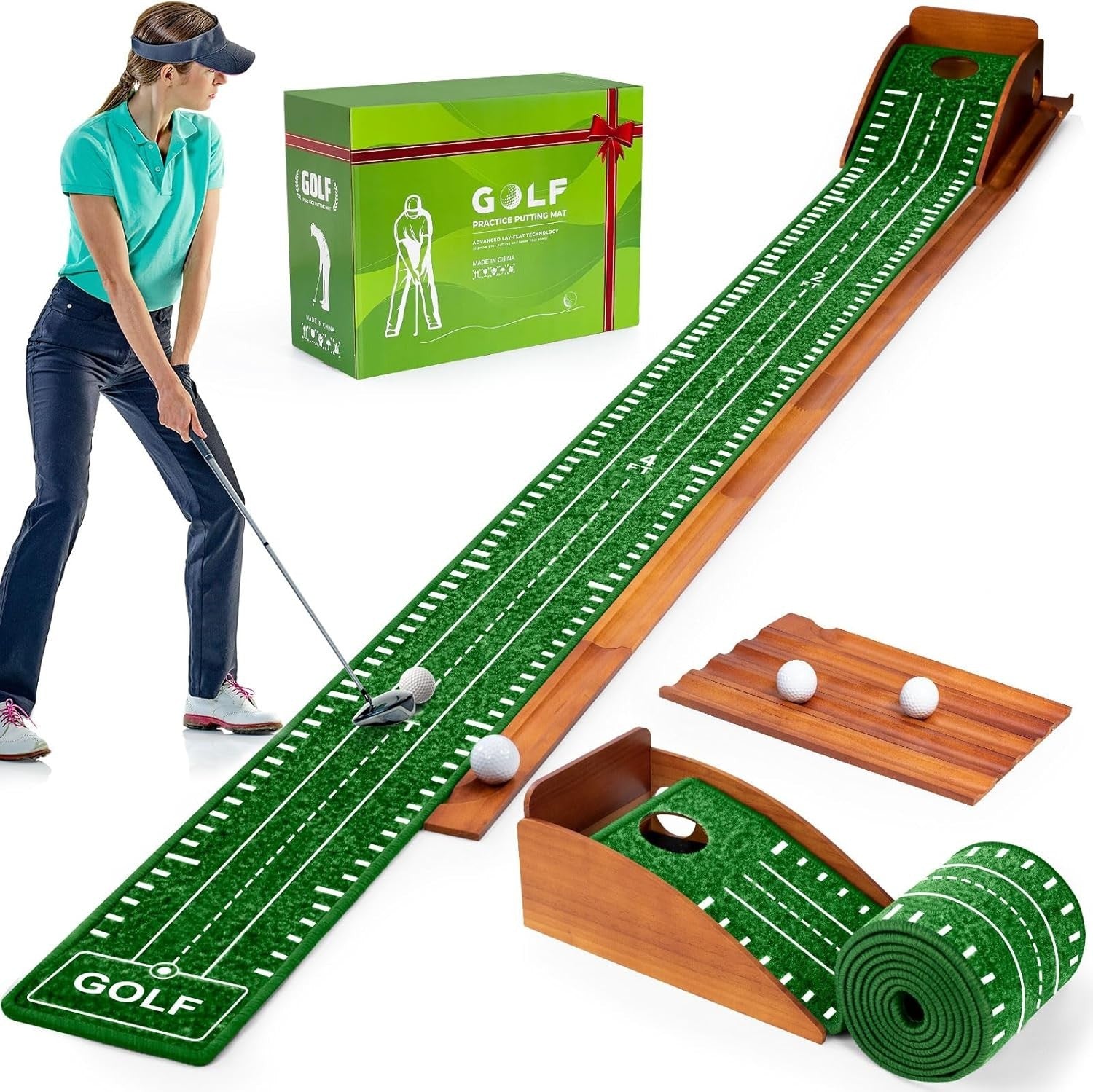 Indoor Golf Putting Mat Set Training Aid With Ball Return Home Practice