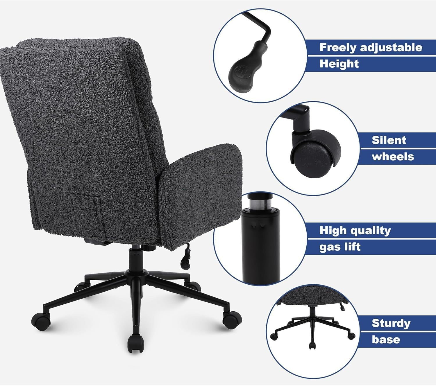 Ergonomic Desk Chair Dark Grey Cashmere High Back Swivel Office Computer Seat