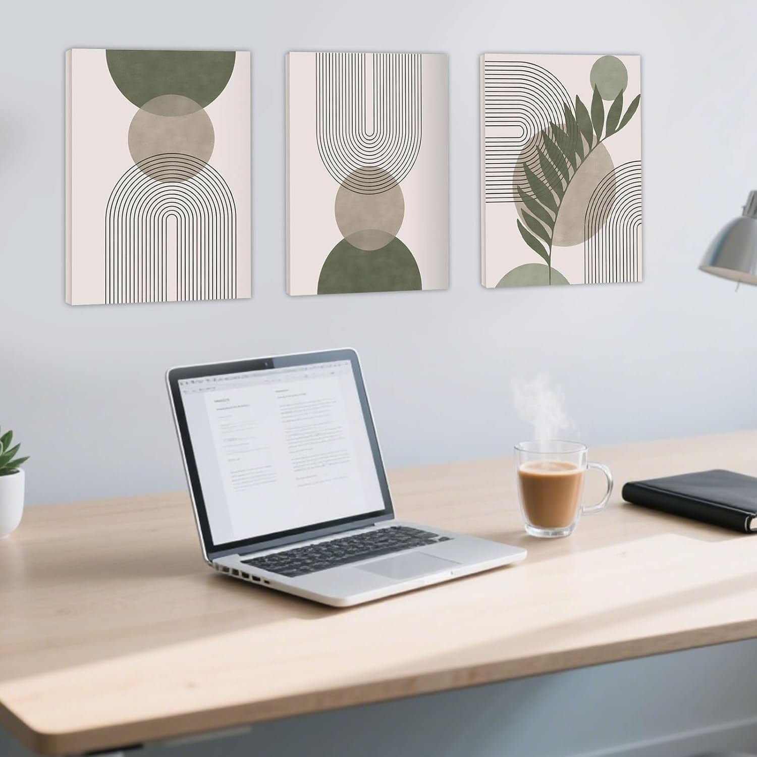 Sage Green Abstract Canvas Wall Art 3 Pcs 10x7.9in Bedroom Decor