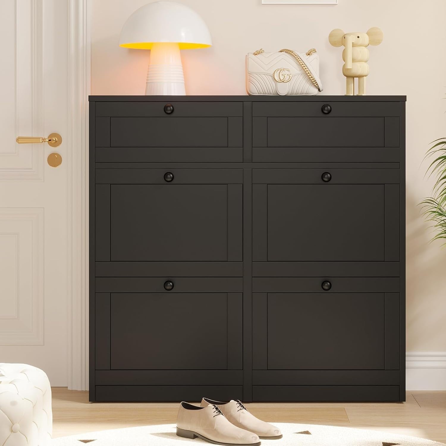 Slim Shoe Cabinet with 4 Flip Drawers & 2 Storage Drawers – Space Saving