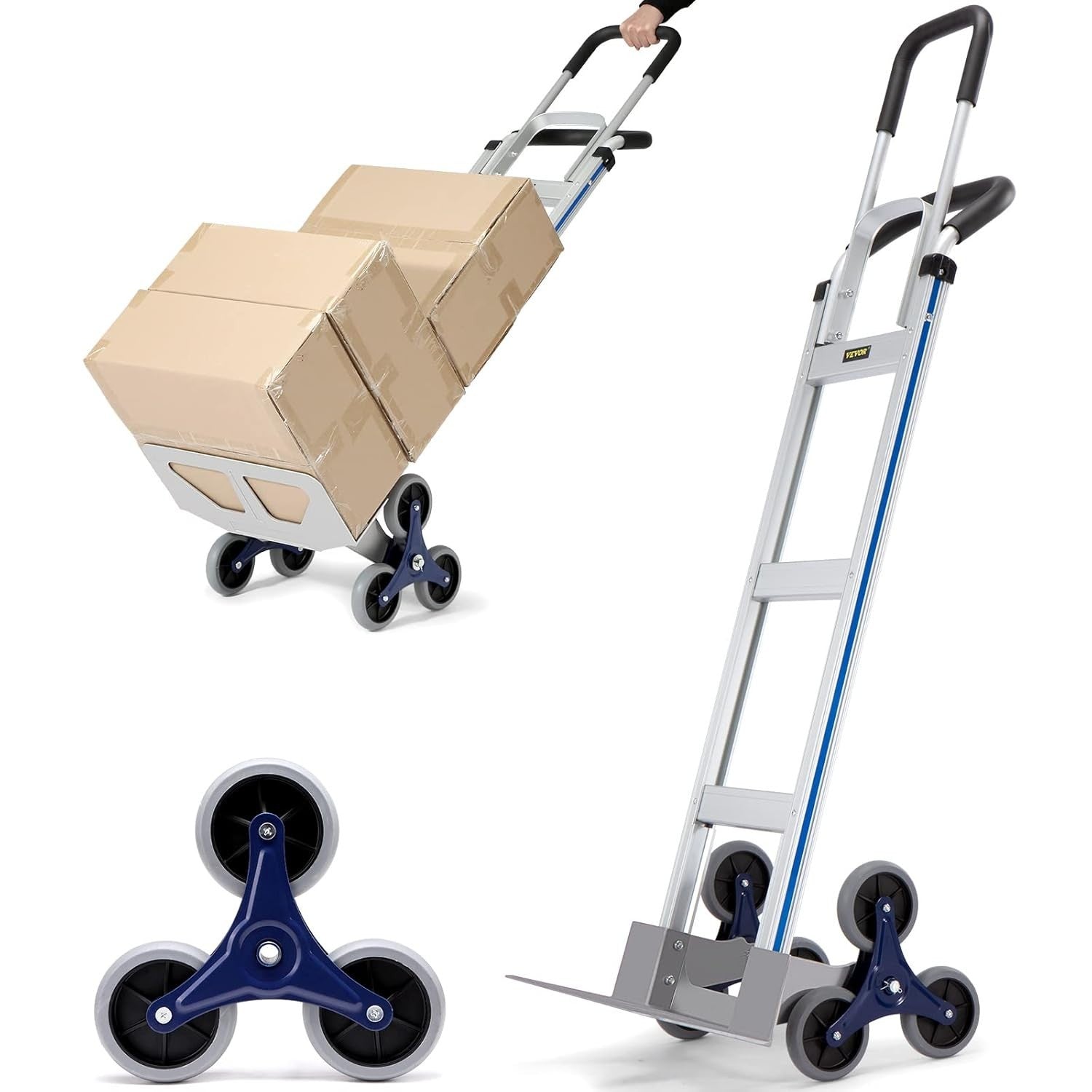 Aluminum Stair Climbing Cart 550lb Capacity w/ Dual Handles & Tri-Wheels