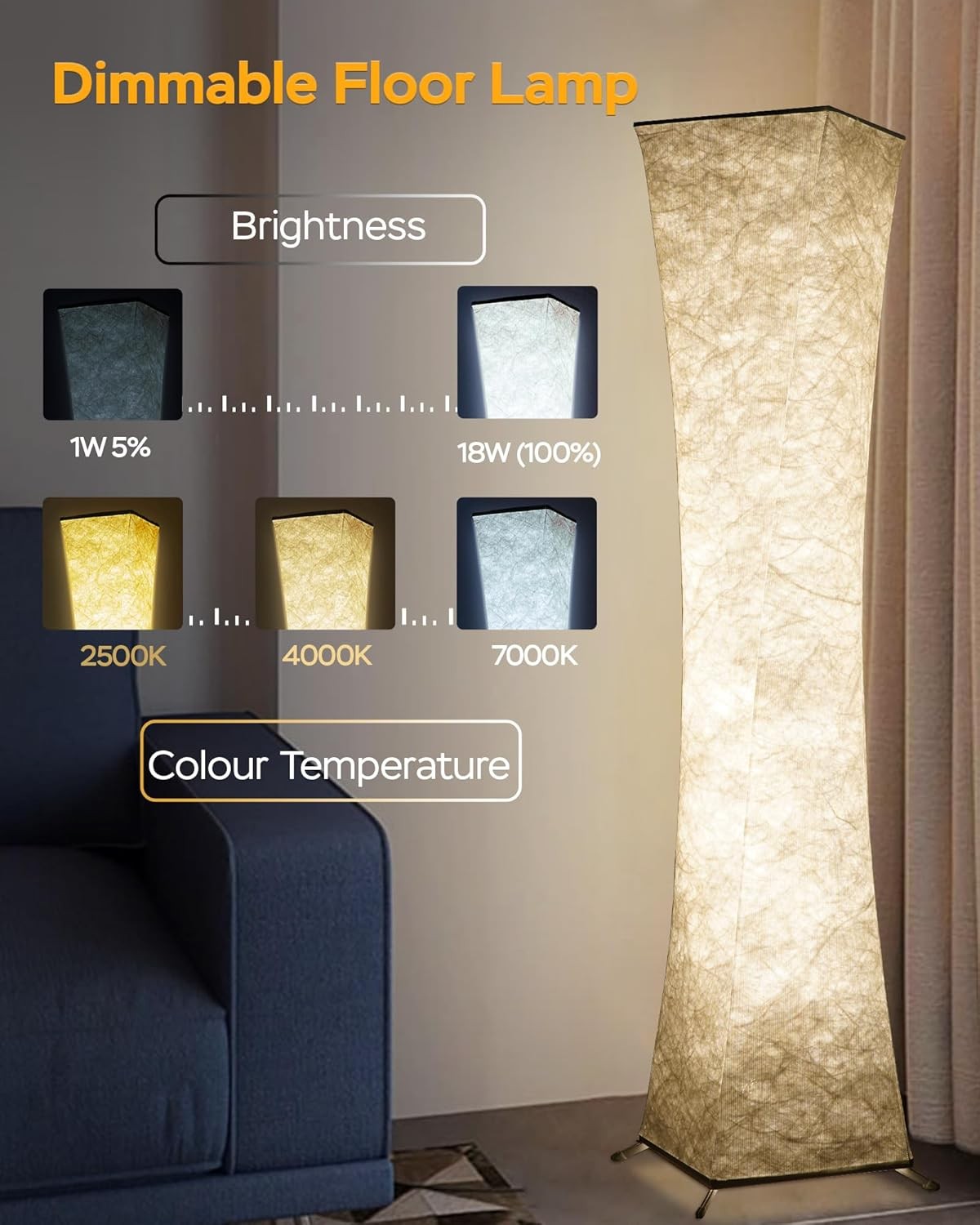 Smart RGB LED Floor Lamp App Remote Music Sync Dimmable Mood Light