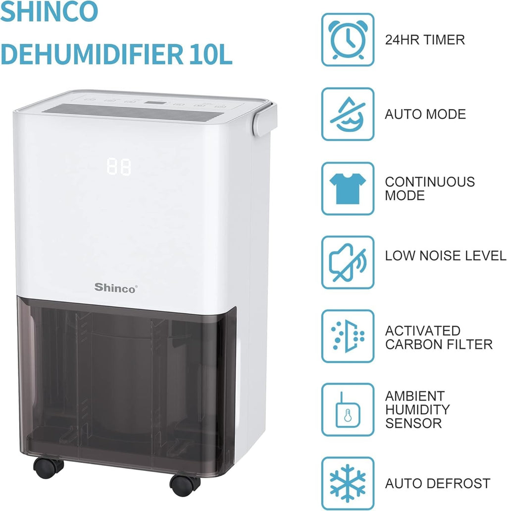 10L Dehumidifier Energy Efficient Laundry Dry Damp Mould Control Timer