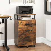 Rustic Mobile File Cabinet 3 Drawer Rolling Printer Stand Open Shelf