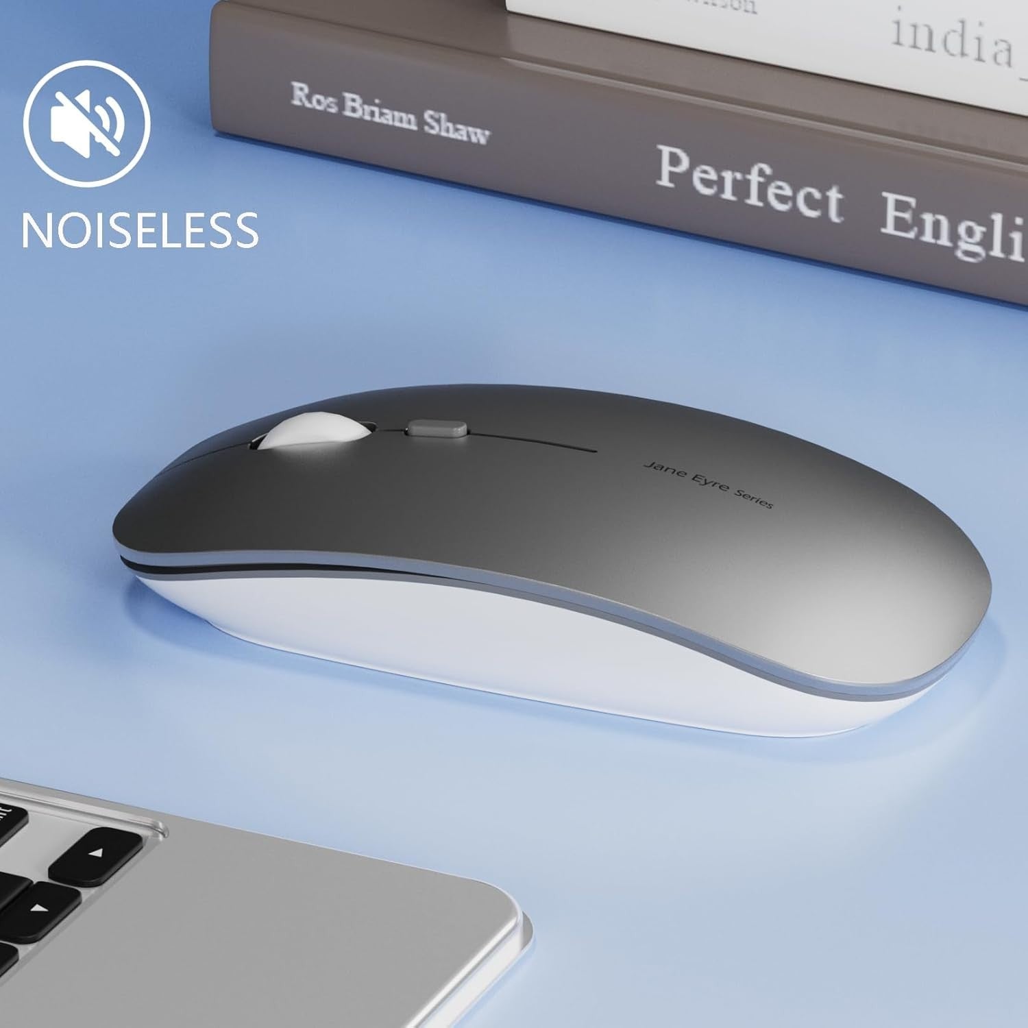 Slim Wireless Mouse Rechargeable Silent 2.4G 1600 DPI Grey