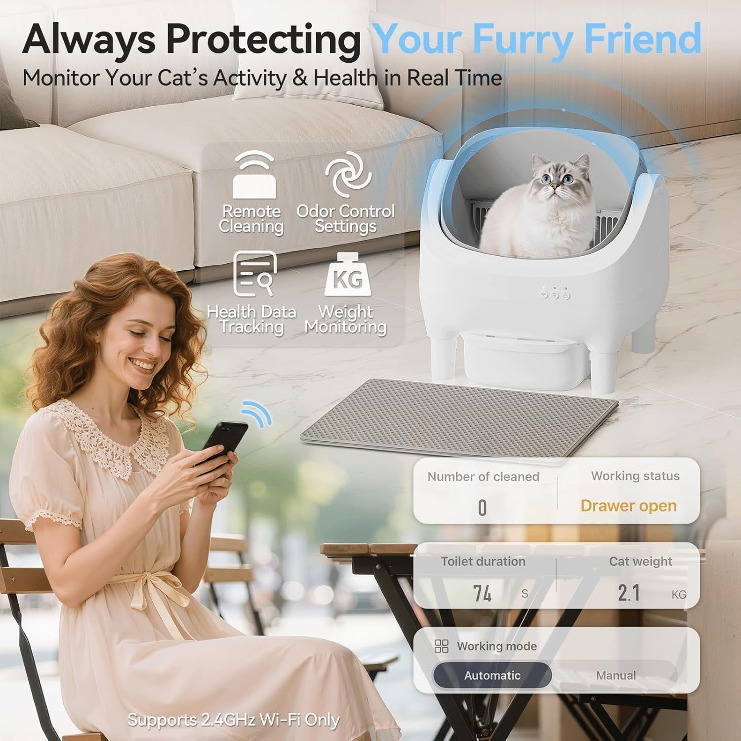 90L Smart Cat Litter Robot App Control Auto Cleaning Multi Cat Tray