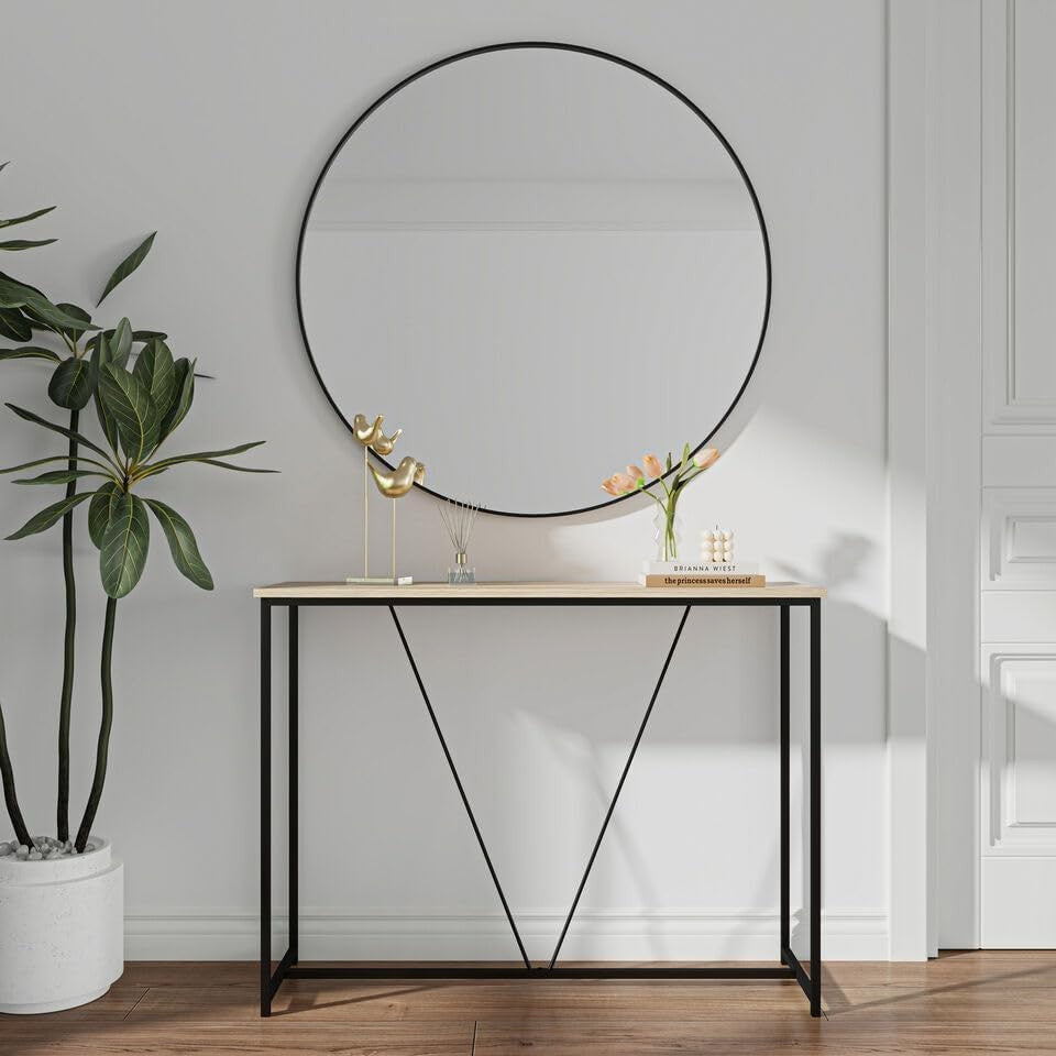 Slim Wooden Console Table with Display Shelf for Entryway & Living Room