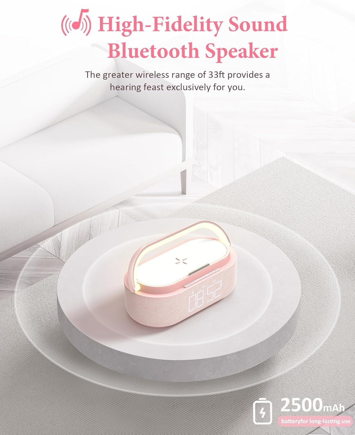 Bluetooth Alarm Clock Wireless Charger Speaker FM Radio Loud Snooze