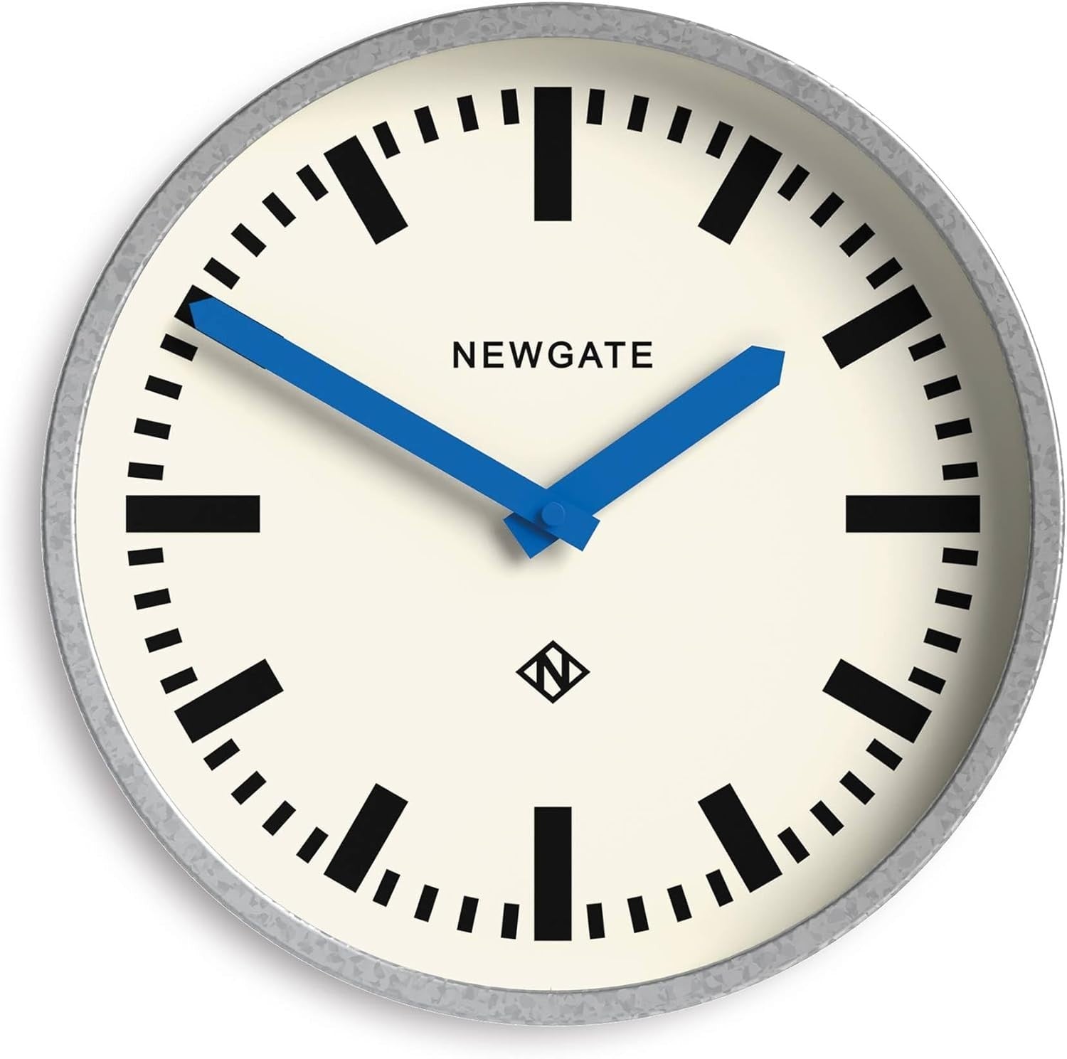Retro 30cm Silent Wall Clock Blue Hands Galvanised Metal Station Style