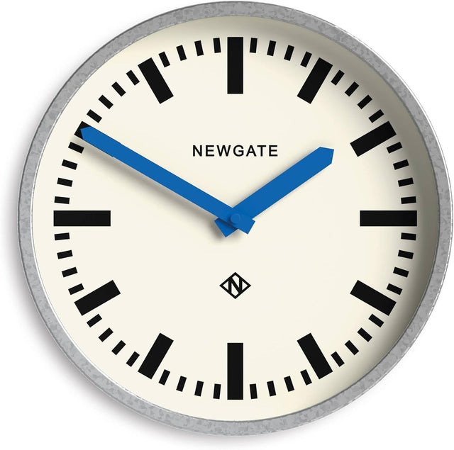 Retro 30cm Silent Wall Clock Blue Hands Galvanised Metal Station Style