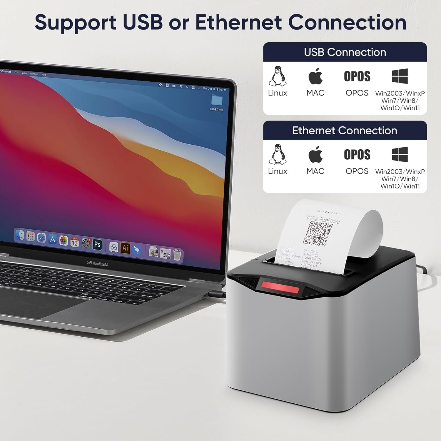80mm Thermal Receipt Printer – POS Auto Cutter USB & Ethernet for Shop