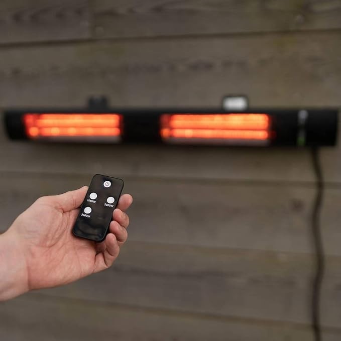 3kW IP44 Wall Mounted Patio Heater w/ Remote 100-300cm Black Aluminium