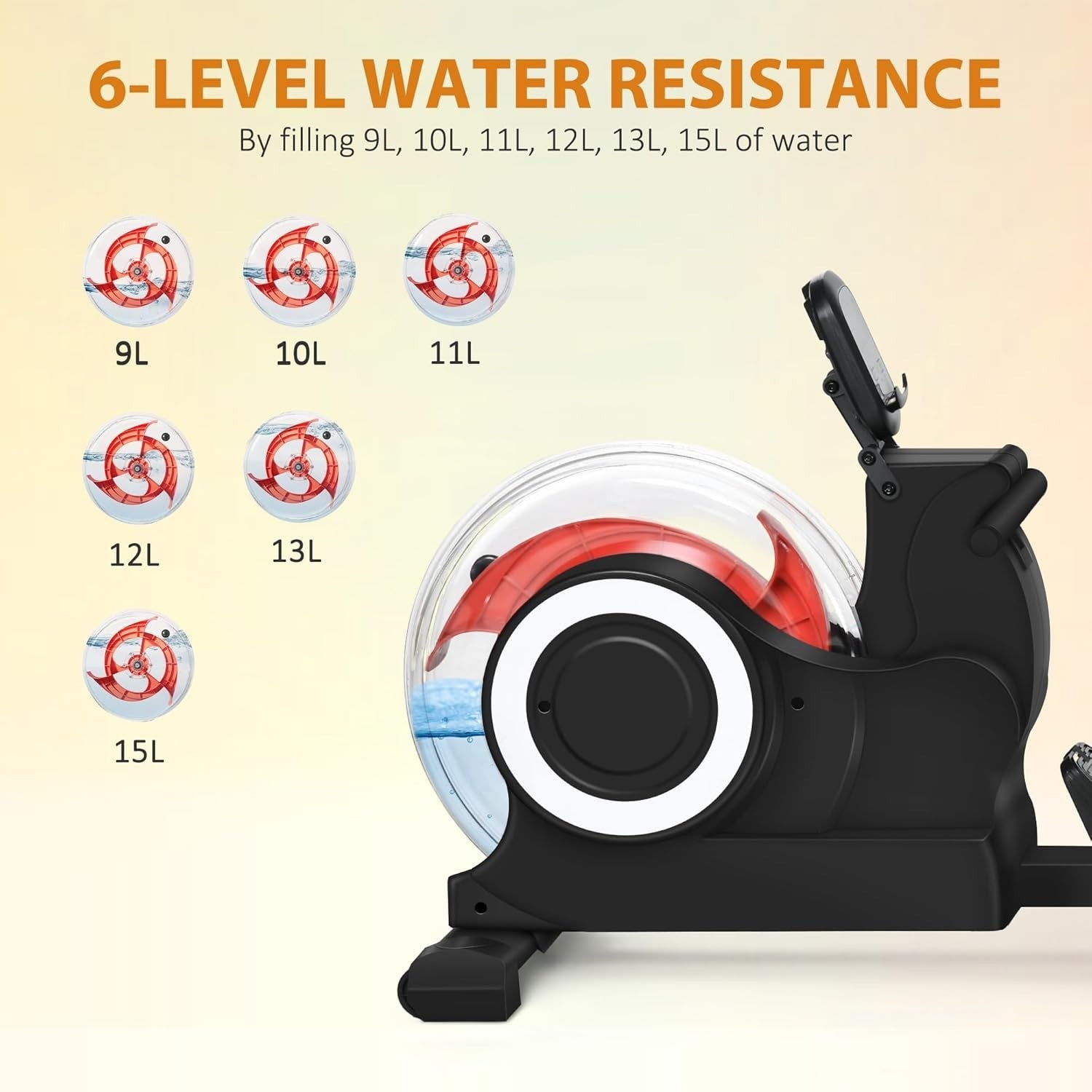 Foldable Water Rowing Machine 6-Level Resistance Quiet Rower LCD Home 120KG