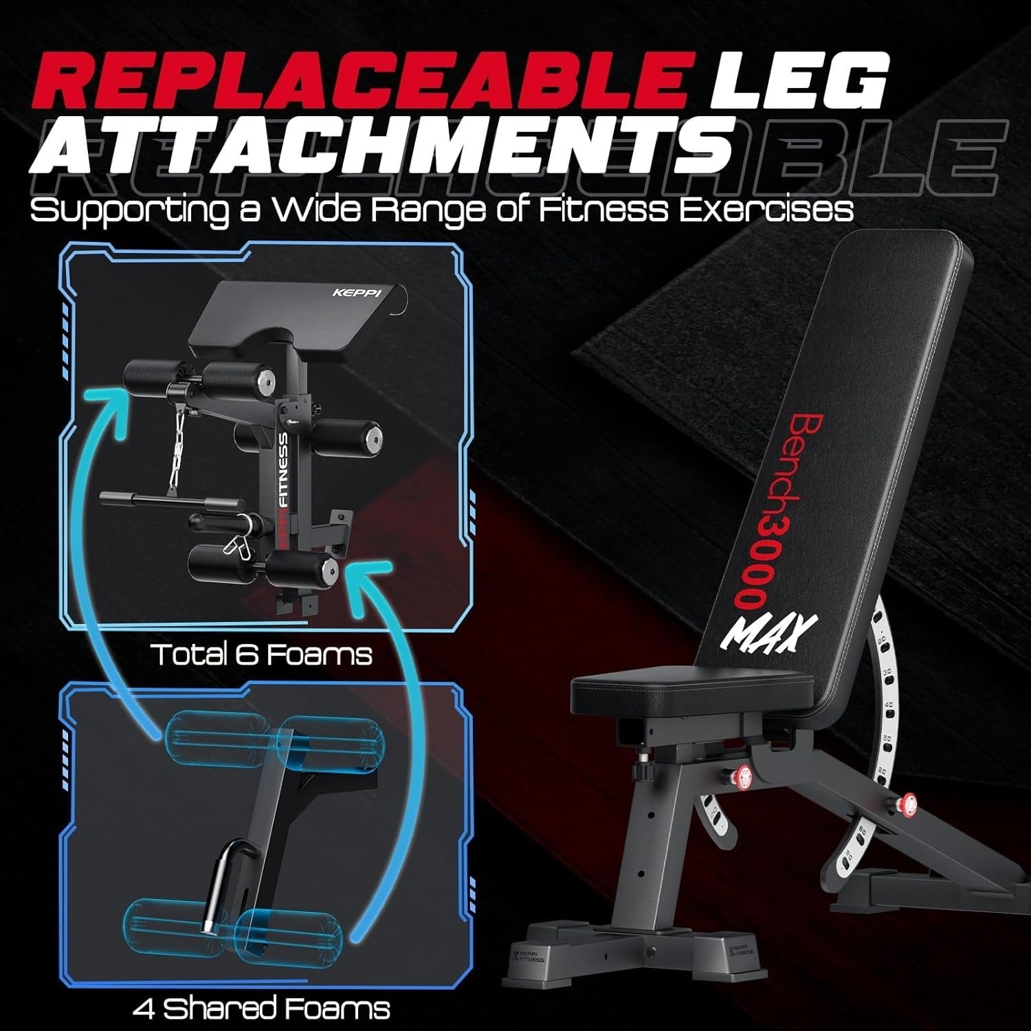 Commercial Adjustable Workout Bench 600kg Leg Extension Preacher Pad