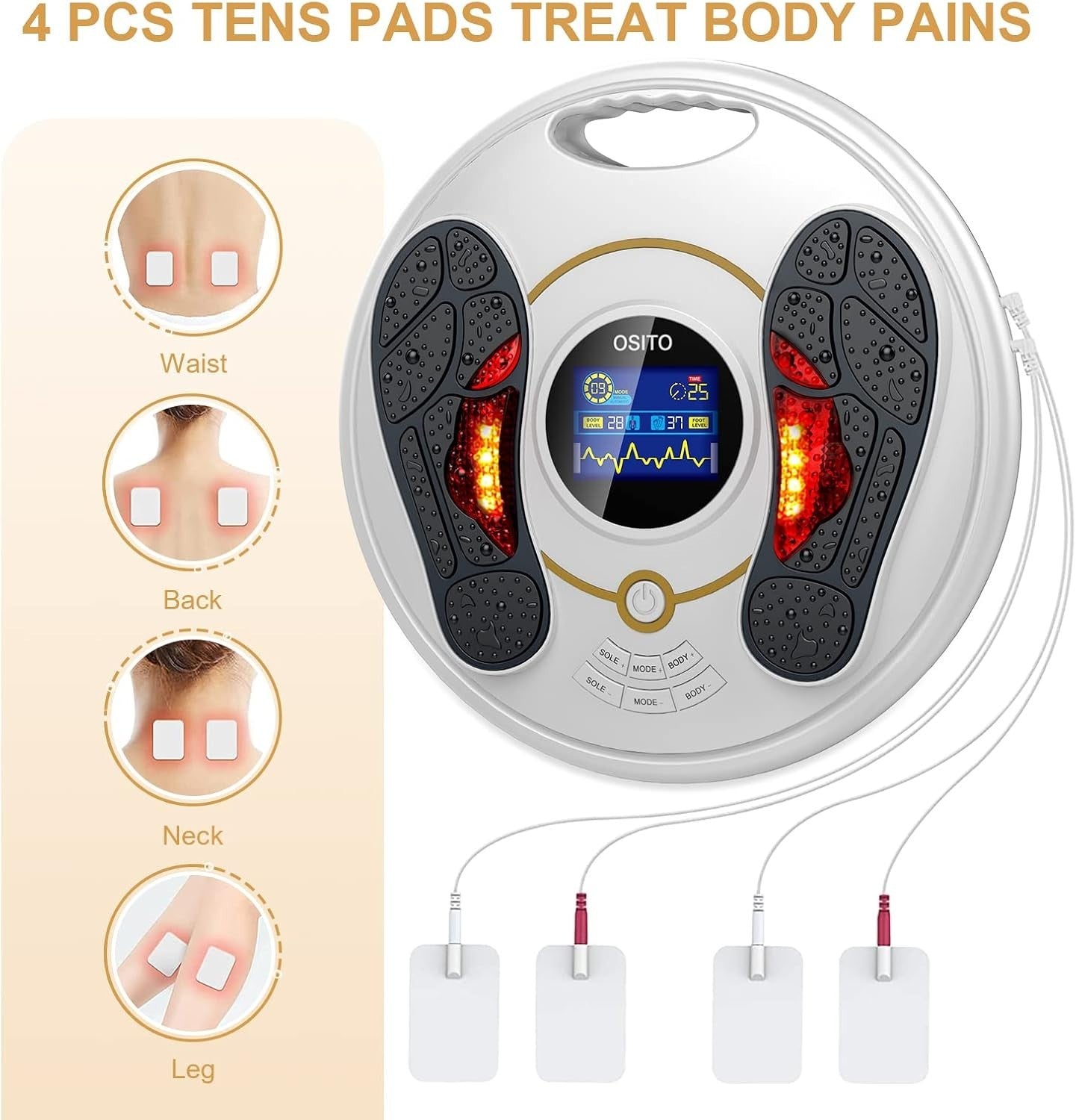 Foot Massager Machine EMS TENS Circulation Pain Relief 25 Modes Rechargeable
