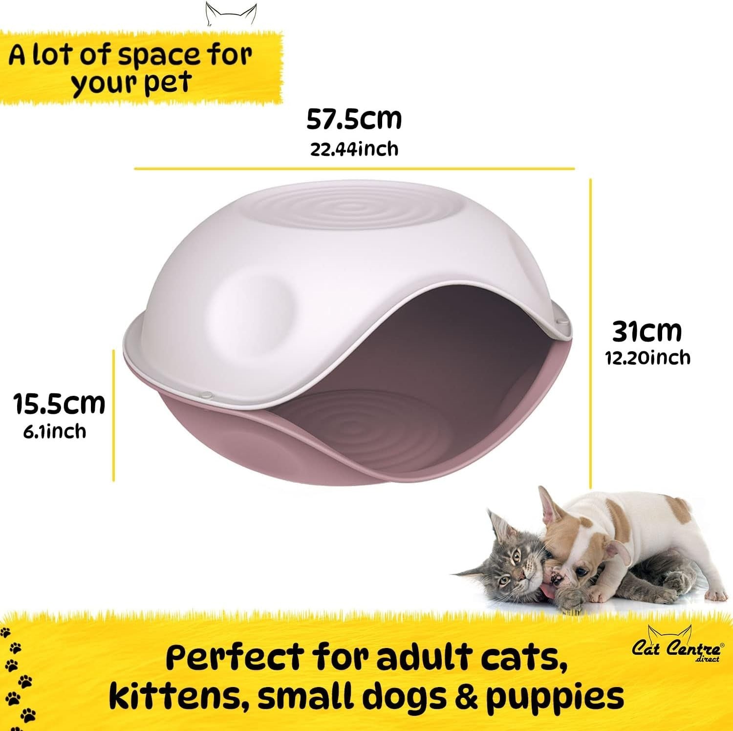 Waterproof Pink Plastic Pet House Bed 2-in-1 Kennel Cozy 57.5x31x15.5cm