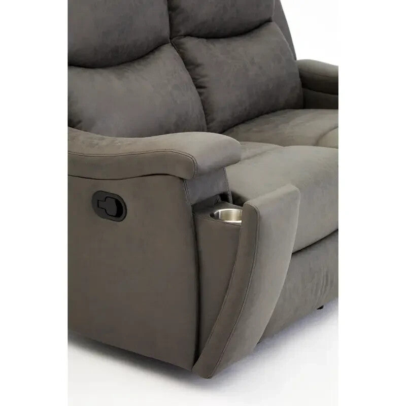 2 Seater Recliner Sofa Faux Leather Manual Grey PU Lounge Cup Holder
