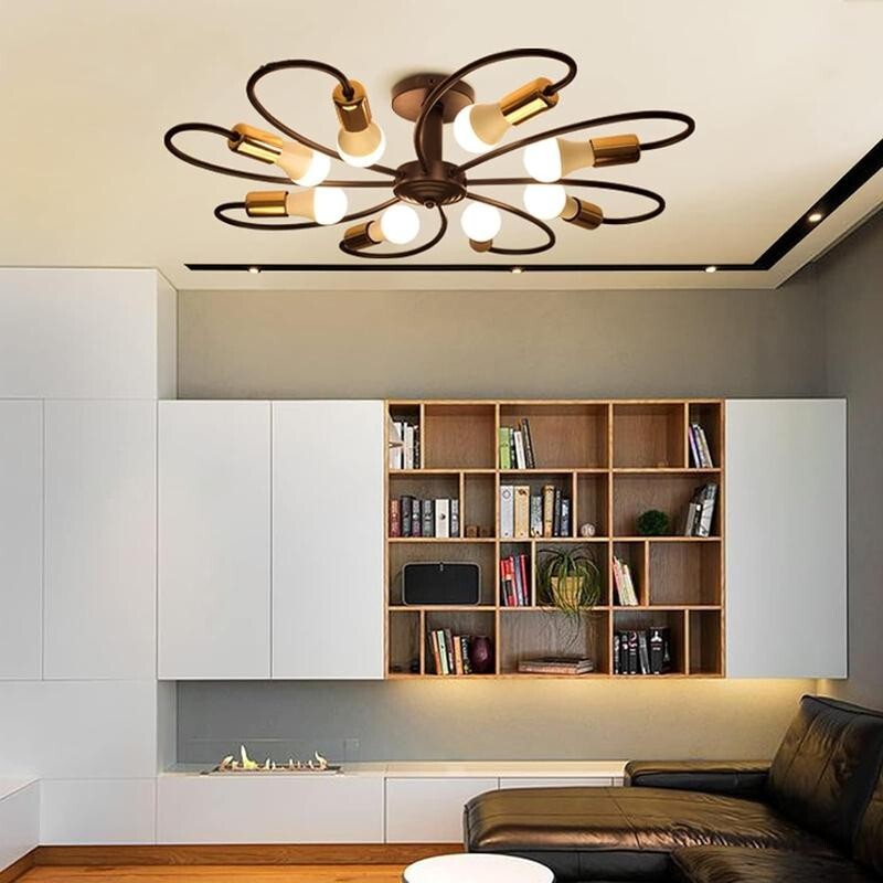 8-Light Black Gold Ceiling Light Flush Mount for Living Room