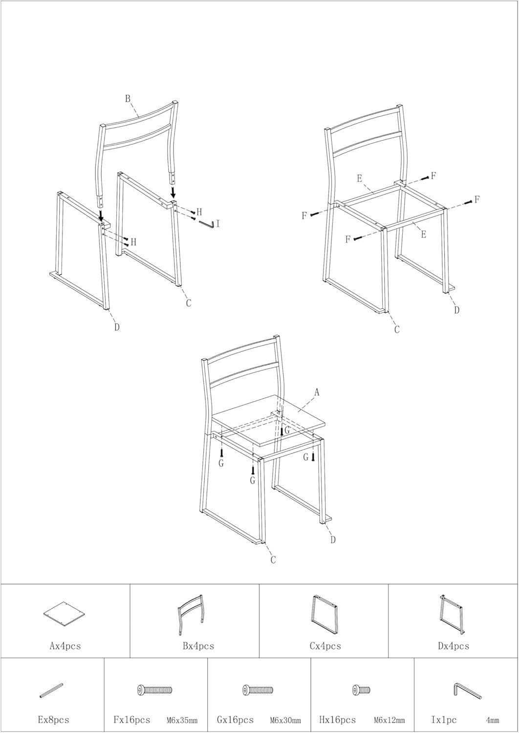 5-Piece Dining Table & Chairs Set with Storage Shelf, Modern Metal Dining Set