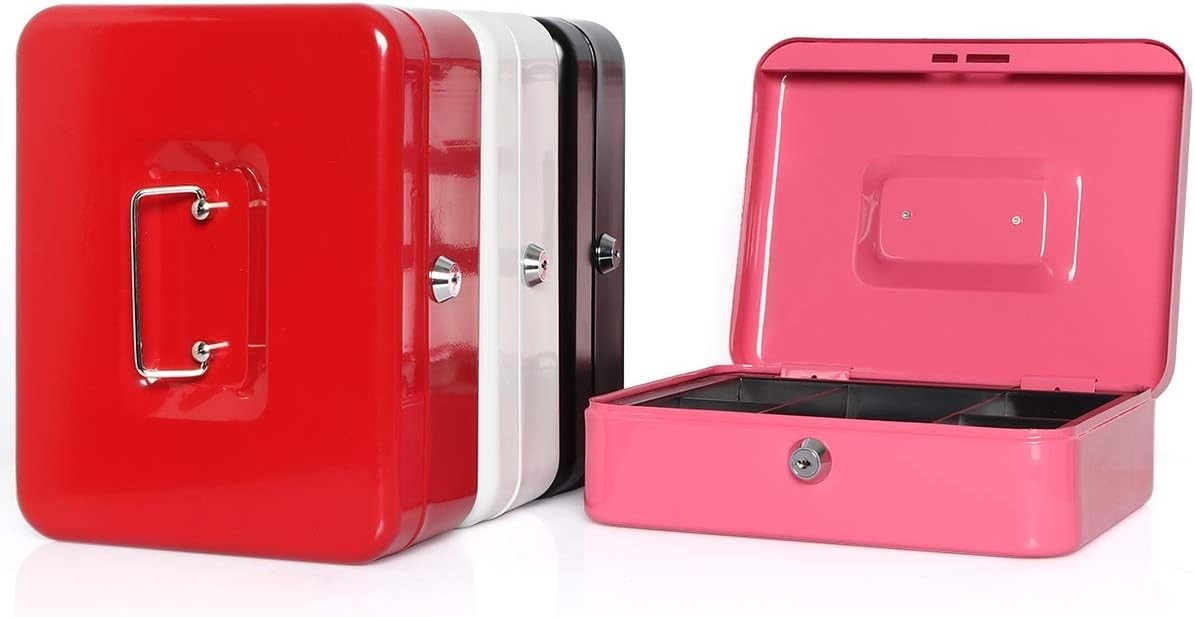 Lockable Cash Box Money Tray Coin Organizer Safe Box with Keys White