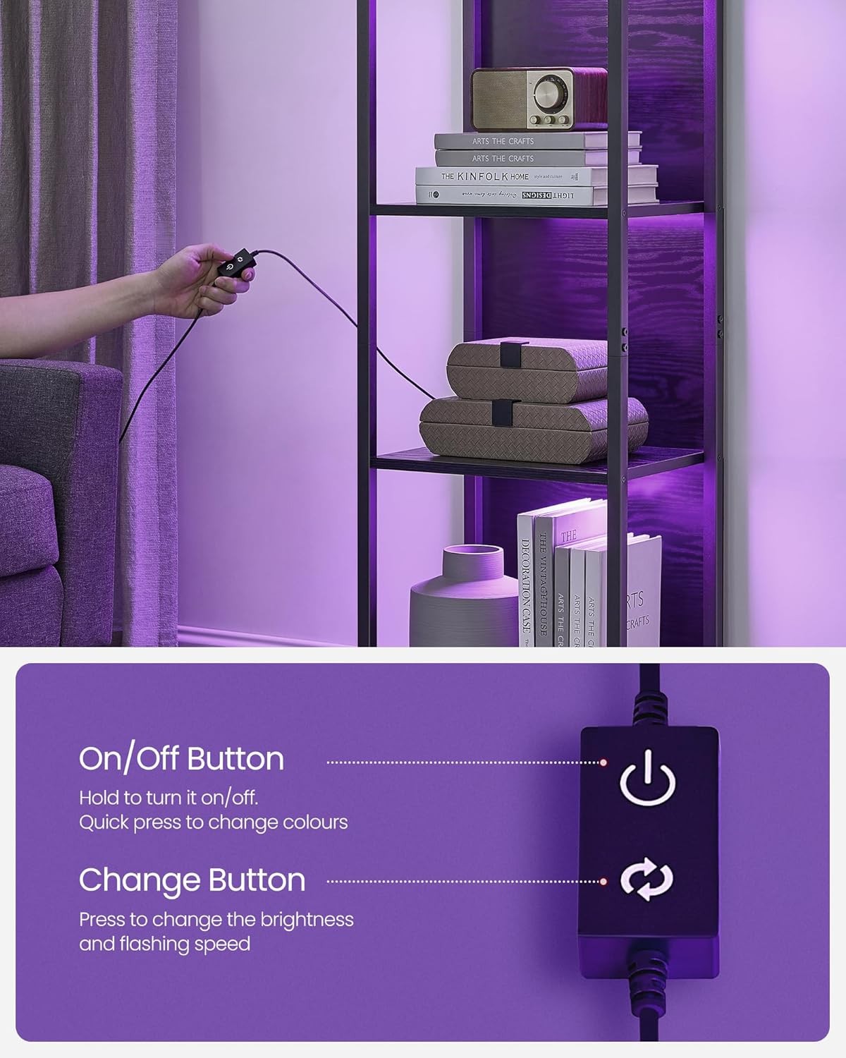 6-Tier LED Bookshelf Tall Storage Unit with Dimmable Lights Modern Display Shelf