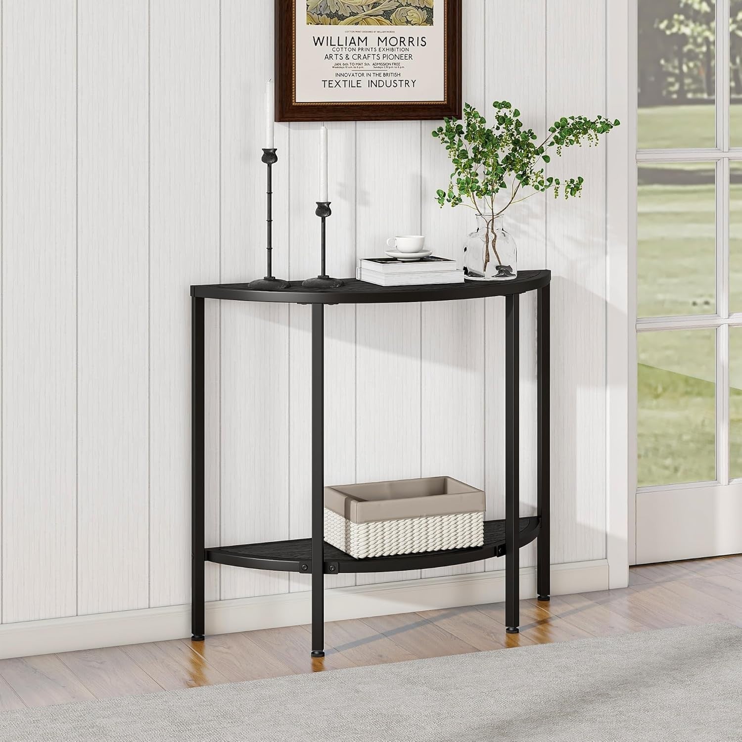 Narrow 2-Tier Semi-Circular Metal Console Table with Storage for Entryway