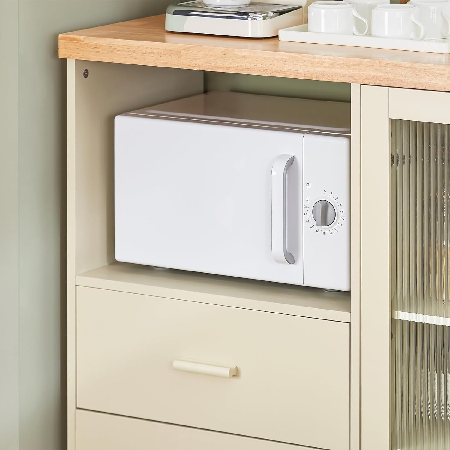 Kitchen Sideboard Cabinet with Microwave Shelf & Wine Rack Beige 120x40cm