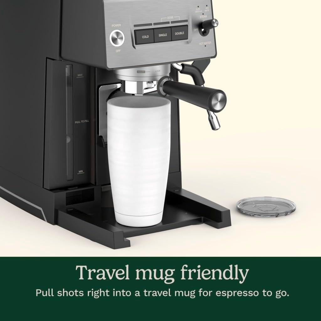 20 Bar Espresso Machine Steam Wand Cold Brew Feature Stainless Steel Black