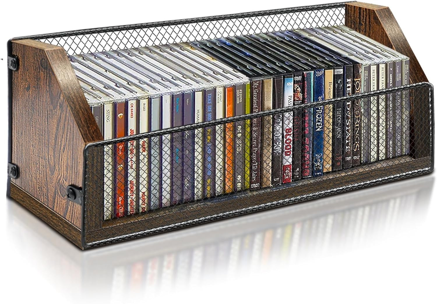 Wooden CD Storage Rack Desktop Organizer Shelf Holds 38 CD Cases