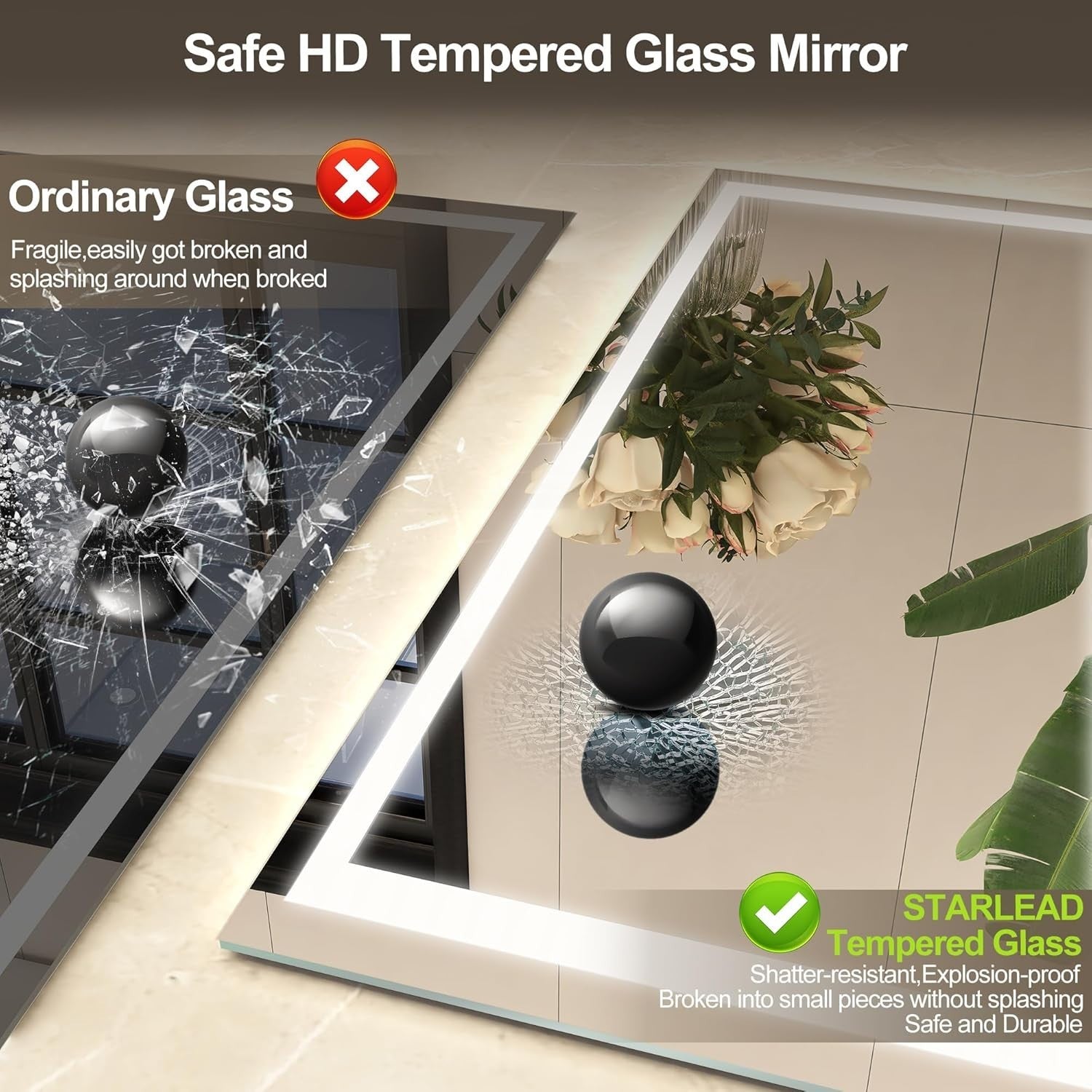 LED Bathroom Mirror 50x70 cm with Bluetooth, Anti-Fog & Dimmable Light