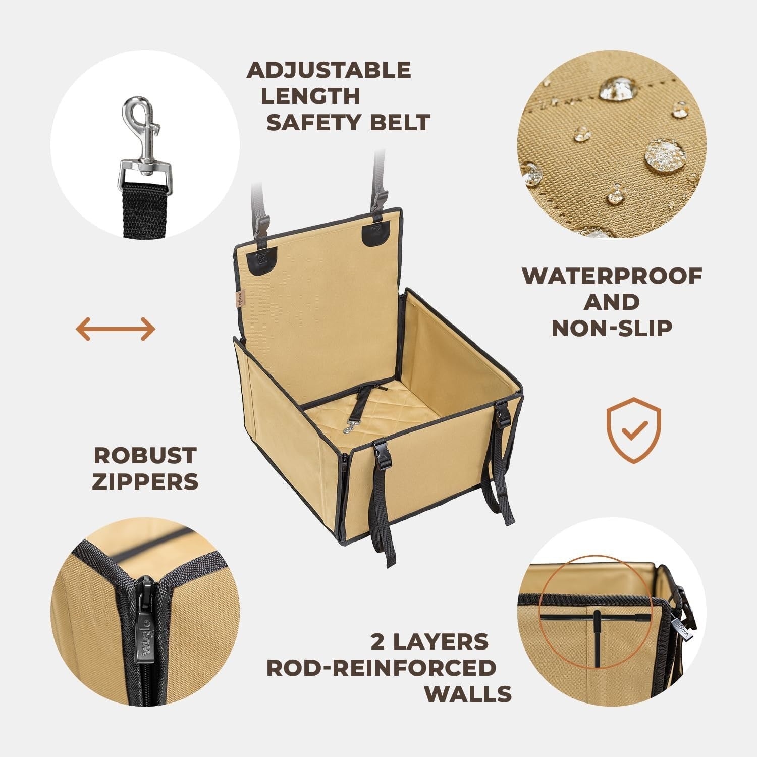 Waterproof Dog Booster Car Seat Rear Travel Bed Safety Belt Beige
