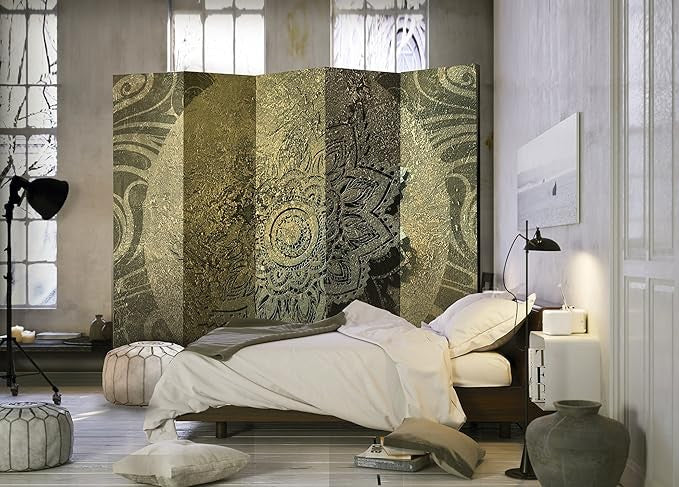 Luxury Mandala 5-Panel Room Divider 225×172cm | Double-Sided Privacy Screen