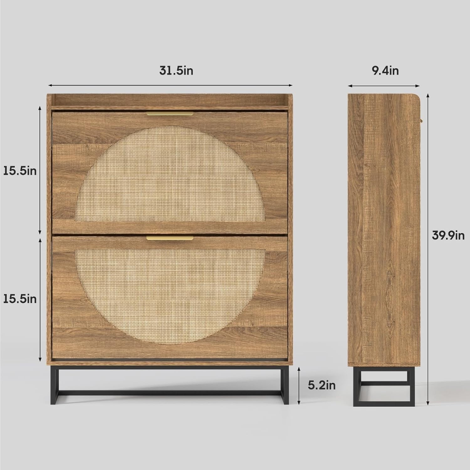 Narrow Flip Drawer Shoe Cabinet for 20-28 Pairs, Rustic Rattan Storage
