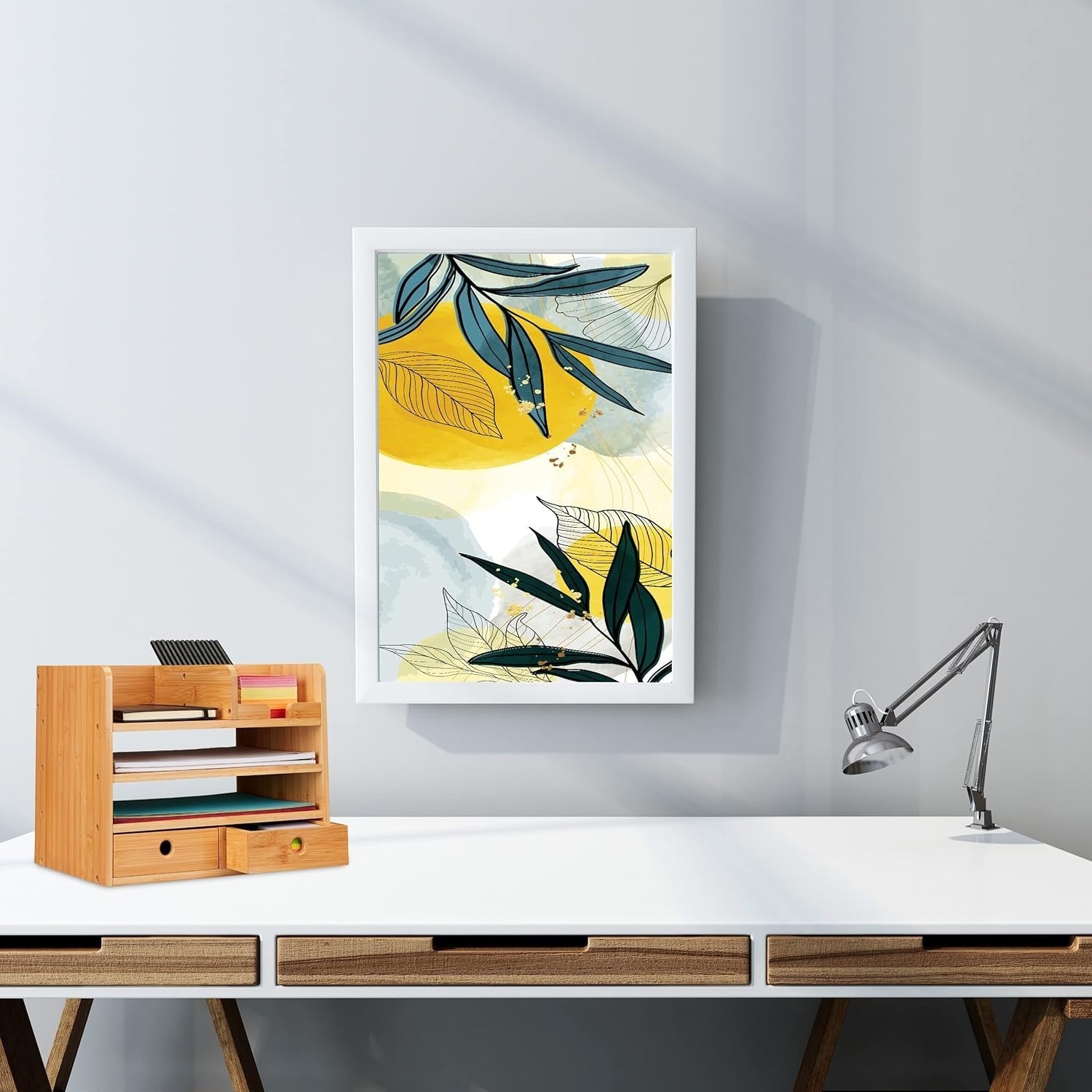 Bamboo Desk Organizer with 2 Drawers & 5 Compartments 33x24x26.5cm