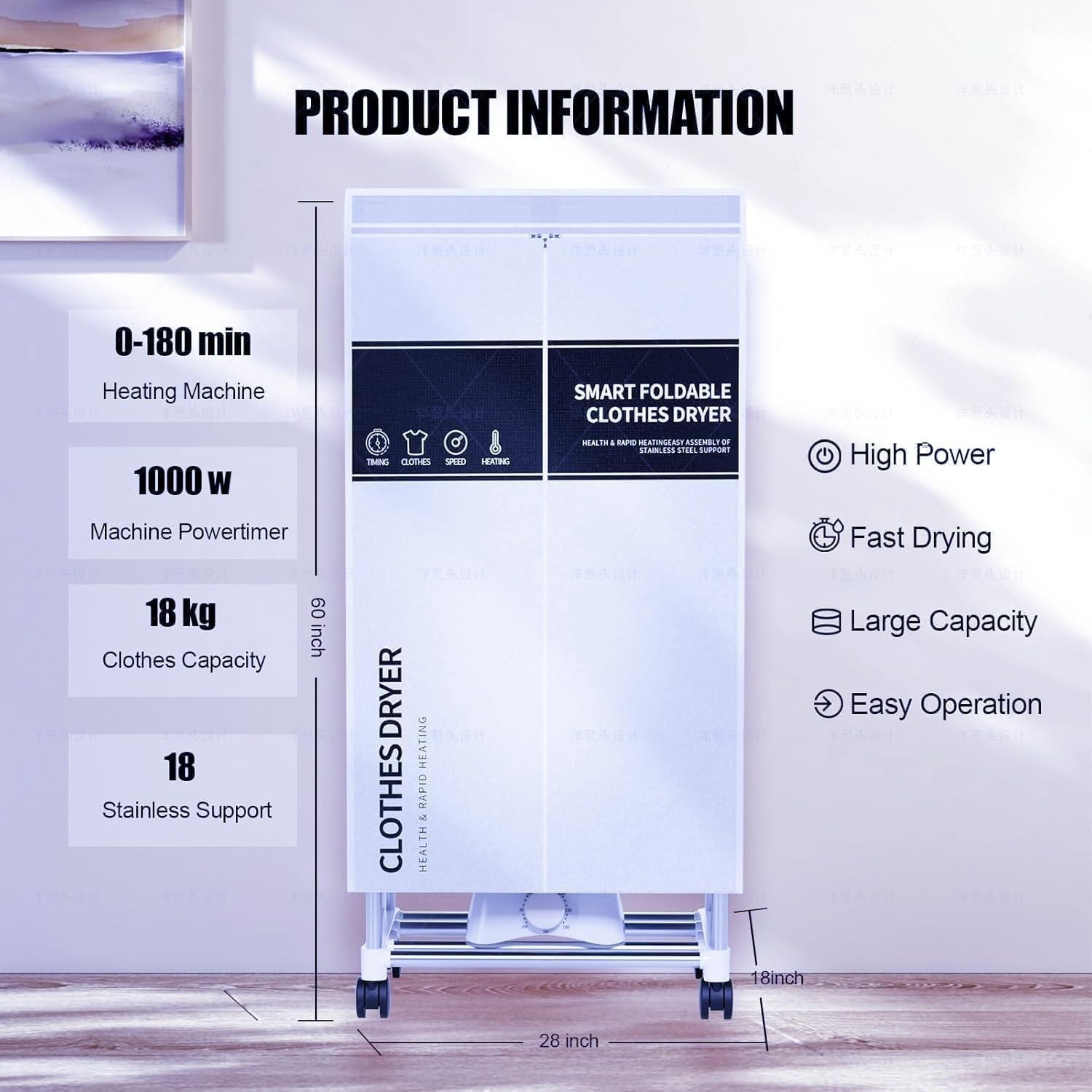 Portable Clothes Dryer Cabinet Electric Drying Wardrobe 15kg with Timer
