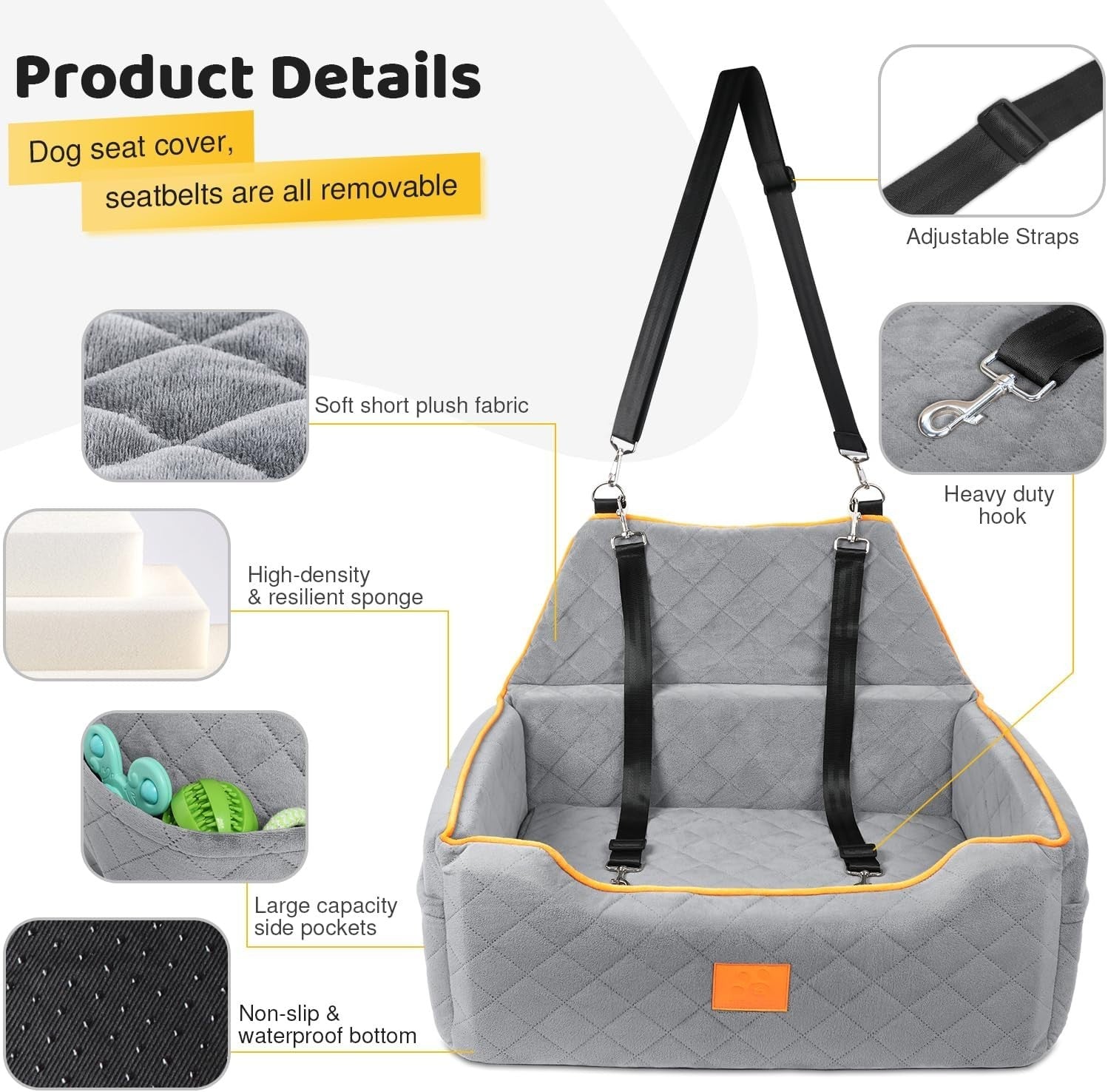 Elevated Dog Car Travel Bed Memory Foam Booster Seat for Pets 55lb