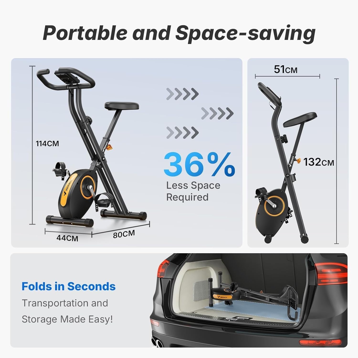 Compact Foldable Exercise Bike w/ 16-Level Magnetic Resistance & LCD Display