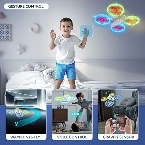 Mini Drone 720P HD Camera for Kids, LED Lights, Voice & Gesture Control