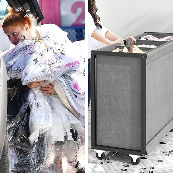 3×40L Laundry Hamper Cart with Wheels & Drawers | Large 83×62.5×80.8cm Organiser